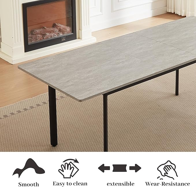 63"- 78.7" Extendable Dining Table Set for 8, Modern Kitchen Table with 8 PU Leather Chairs, Thickened Expandable MDF Wooden Table with Metal Legs for Dining Room, Kitchen, Office