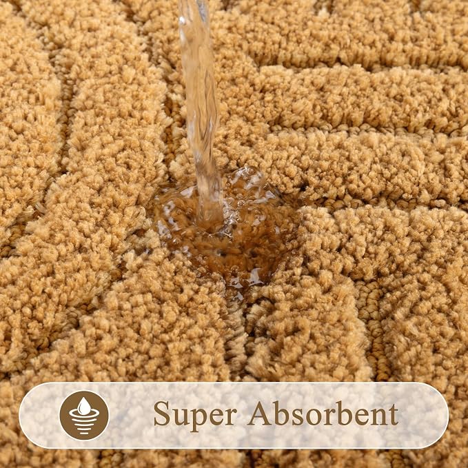 SHACOS Boho Bathroom Rugs 24"x36" Extra Soft Absorbent Microfiber Bath Mats Home Decor Non Slip Carpet Machine Washable Shaggy Bath Rugs for Bath Room Shower Bathtub, Mustard 2' x 3'
