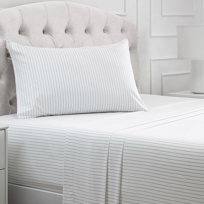 Mellanni Twin Sheets Set - 3 PC Iconic Collection Bedding - Hotel Luxury, Extra Soft, Cooling Bed Sheets - Wrinkle, Fade, Stain Resistant (Twin, Pinstripe Gray)