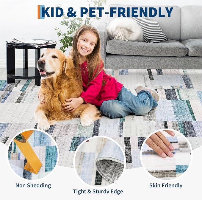 Large Area Rug 10x13 Rugs for Living Room Washable Rug Modern Non Slip Throw Rugs Bedroom Rug Soft Non Shedding Low Pile Stain Resistant Carpet for Dining Room Nursery Classroom 10'x13'