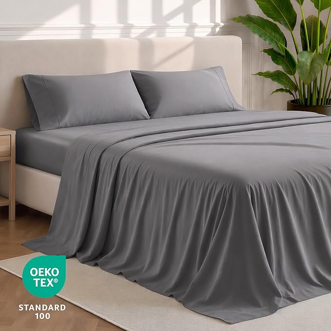 Bare Home Full XL Sheet Set - 1800 Ultra-Soft Microfiber Full Extra Long Bed Sheets - Double Brushed - Deep Pockets - Easy Fit - 4 Piece Set - Bedding Sheets & Pillowcases (Full XL, Grey)