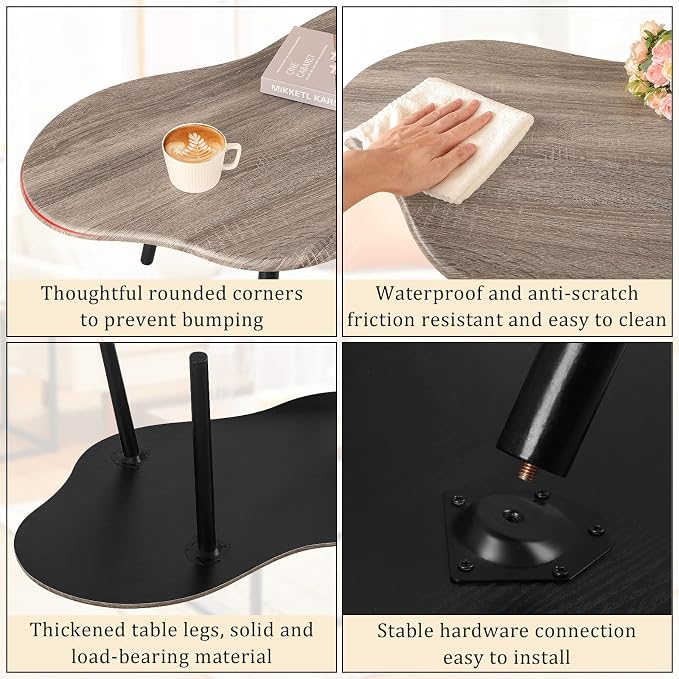 Small Coffee Table Cloud Shaped Living Room Tables Farmhouse Rustic Coffee Tables Wooden Irregular Accent Center Table for Small Spaces Home Office Grey Wash