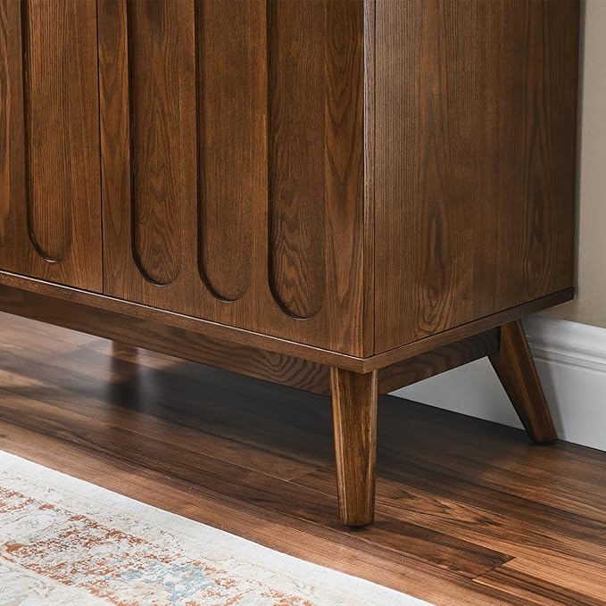 LKTART Sideboard Buffet,Mid Century Modern Storage Cabinet with Doors and Shelves, Boho Style Wooden Buffet Cabinet for Living Room,Walnut