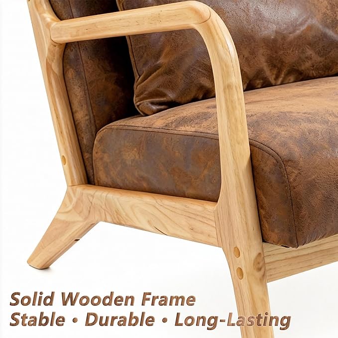 Set of 2 Mid Century Modern Lounge Chair with Wooden Frame & Gold-Embossed Upholstery, Vintage-Inspired Accent Chair with Pillow, Modern Living Room Chair for Stylish Home Interiors