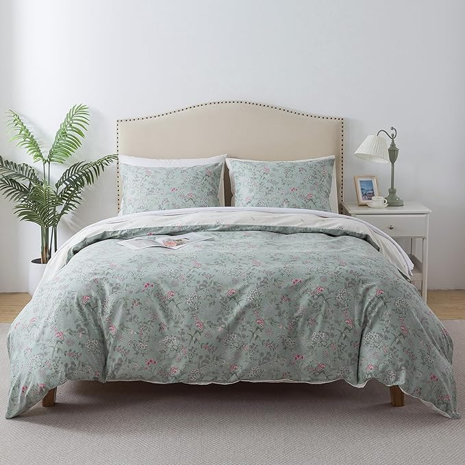 HoneiLife King Size Duvet Cover - 100% Cotton Comforter Cover, Floral Bedlinen for Set King Beds, 3-PC Wildflower Comforter Cover Sets