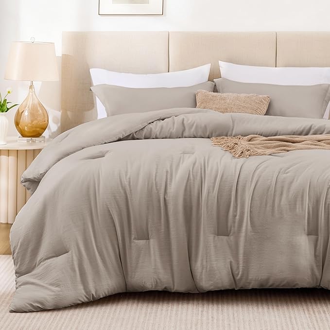 Love's cabin Burlwood King Size Comforter Set, 3-Piece Prewashed Bed Set with 1 Comforter (104 x 90 in) & 2 Pillowcases, Lightweight & Breathable for All Seasons
