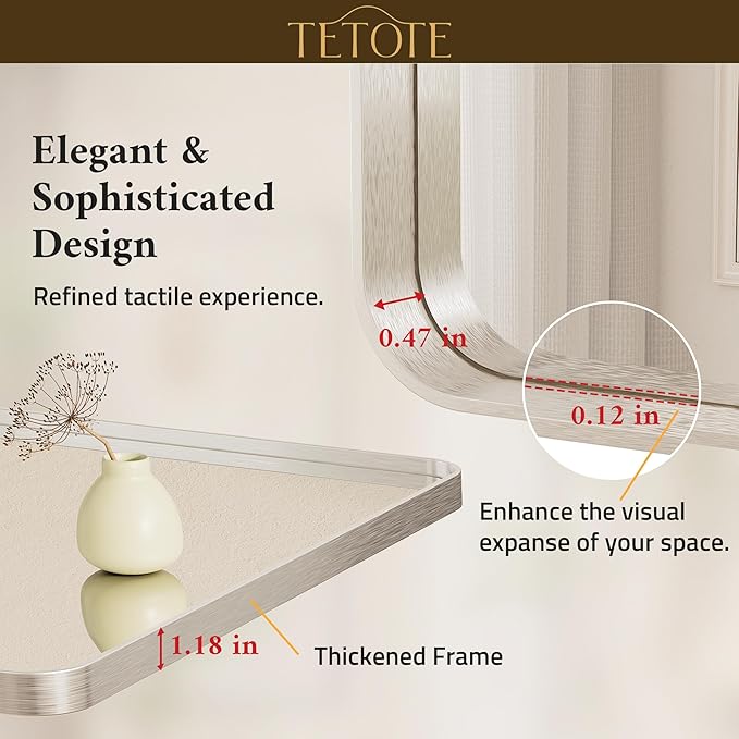TETOTE Brushed Nickel Bathroom Mirror 24 x 30 Inch for Vanity Metal Framed Mirror Modern Farmhouse for Living Room Entryway(Horizontal/Vertical)