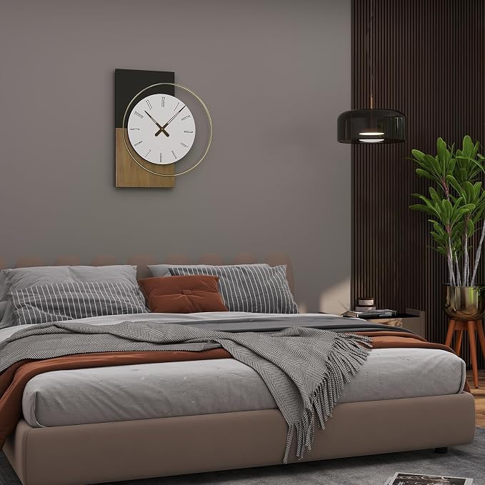 19x16 Inch Modern Silent Wall Clock Battery Operated, Wooden Farmhouse Decorative Clocks for Living Room, Bedroom, Kitchen, Office & Hallway – Non-Ticking Quiet Design