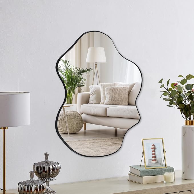 Tanmicoshomy Black Bathroom Mirror 22x30 Inch, Asymmetrical Wavy Wall Mirrors for Bathroom, Bedroom or Living Room, Vertical or Horizontal Hanging