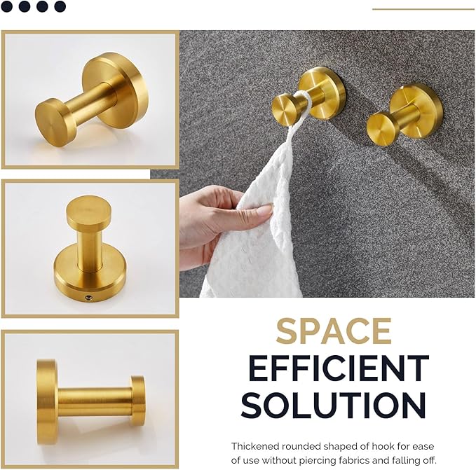 Angle Simple Towel Hooks, SUS 304 Stainless Steel Coat Robe Wall Hooks, Bathroom Hand Towel Hanger, Brushed Dark Gold, 2 Pack