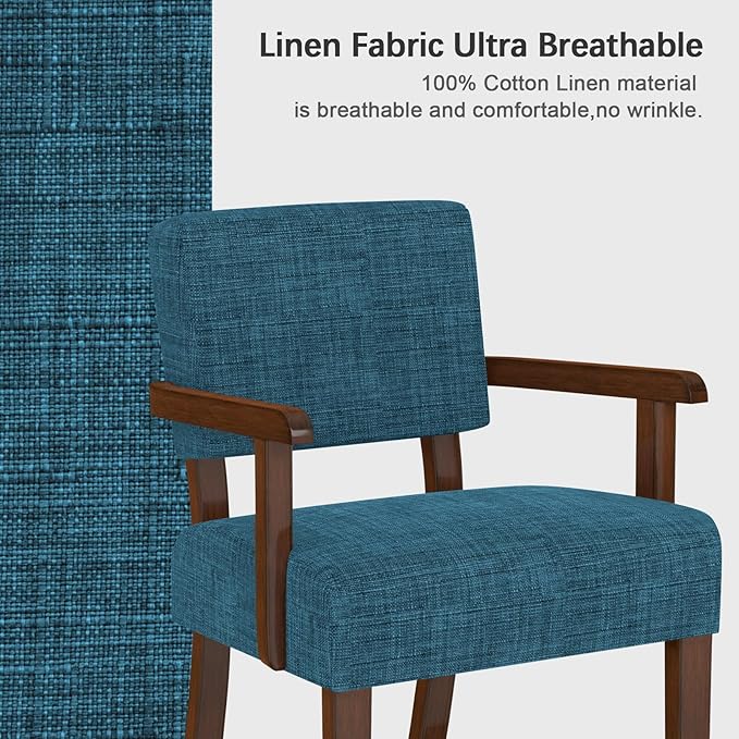 Accent Chair,Armchairs with Solid Wood Frame and Legs,Upholstered Reading Leisure Chair for Bedroom,Office,Waiting Room (Linen, Blue, One Chair)