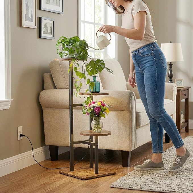 3 Tier Plant Stand Indoor with Grow Light for Multiple Plants | Corner Flower Stand, Vintage Multi-Layer Design, Sturdy Plant Shelf, Space-Saving, Ideal for Living Room Indoor Plant Display