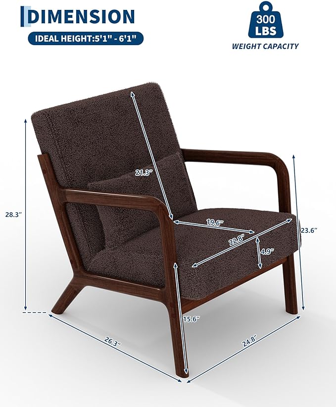 Garvee Mid-Century Accent Chair Set of 2, Sherpa Upholstery, Cozy Reading Chair, Modern Lounge Armchair with Lumbar Pillow, Sturdy Wood Frame, for Living Room, Bedroom, Office, Brown