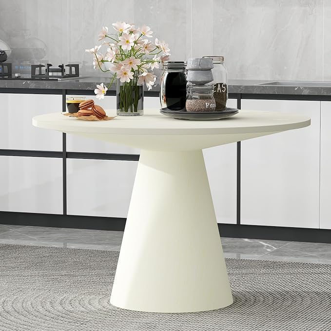 JUSTONE 46.5'' Retro Round Dining Table Minimalist Elegant Table for Living Room, Dining Room (White)