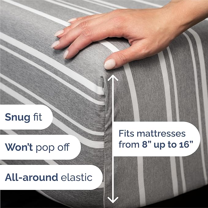 King Size 4 Piece Sheet Set - Comfy Breathable & Cooling Sheets - Hotel Luxury Bed Sheets for Women & Men - Deep Pockets, Easy-Fit, Soft and Wrinkle Free Sheets - Grey Stripes Oeko-Tex Bed Sheet Set