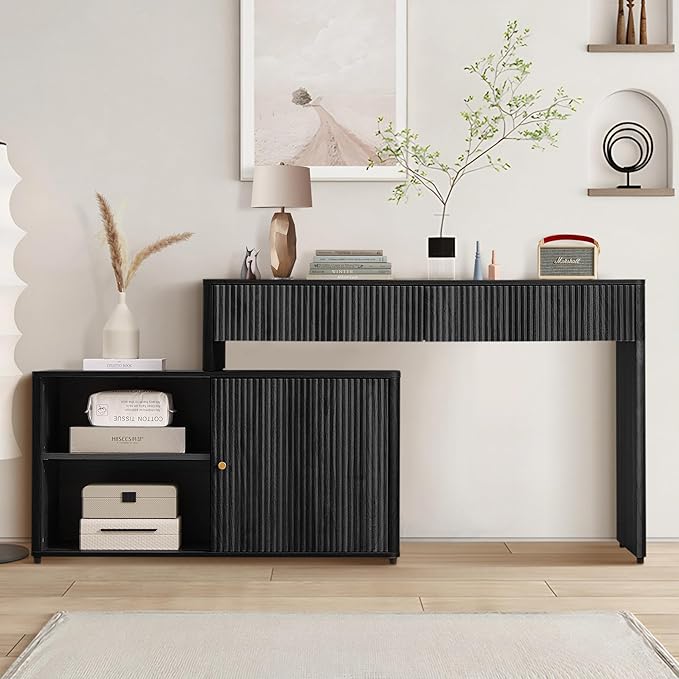 Modern Computer PC Desk Table with Storage, Corner L Shaped Desk with Drawers, Home Office Desk for Bedroom and Small Space, for Writing, Executive, Study, Work, Vanity - Black