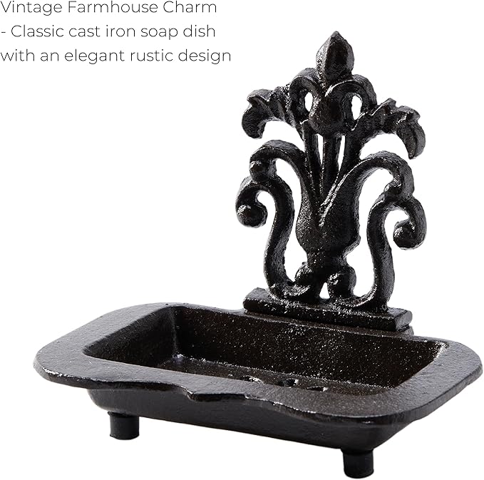 Cast Iron Metal Vintage Soap Dish – Rustic Soap Dish and Farmhouse Soap Holder with Decorative Wall-Mount Design – Ideal for Bathroom, Kitchen, or Vanity Organization