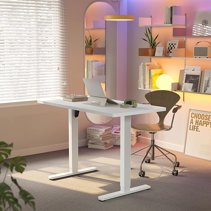 HUANUO 43 x 24 inch Electric Standing Desk Adjustable Height, 4 Memory Height Settings, Sit Stand Up Desk for Home Office & Computer Workstation, White
