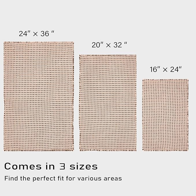 Douceur Waffle Bath mat for Bathroom Floor Non Slip, Super Soft Acrylic Blend Bath Rugs with Tassels, Quick Dry Bathroom Rugs Machine Washable, 24" x 36", Brown