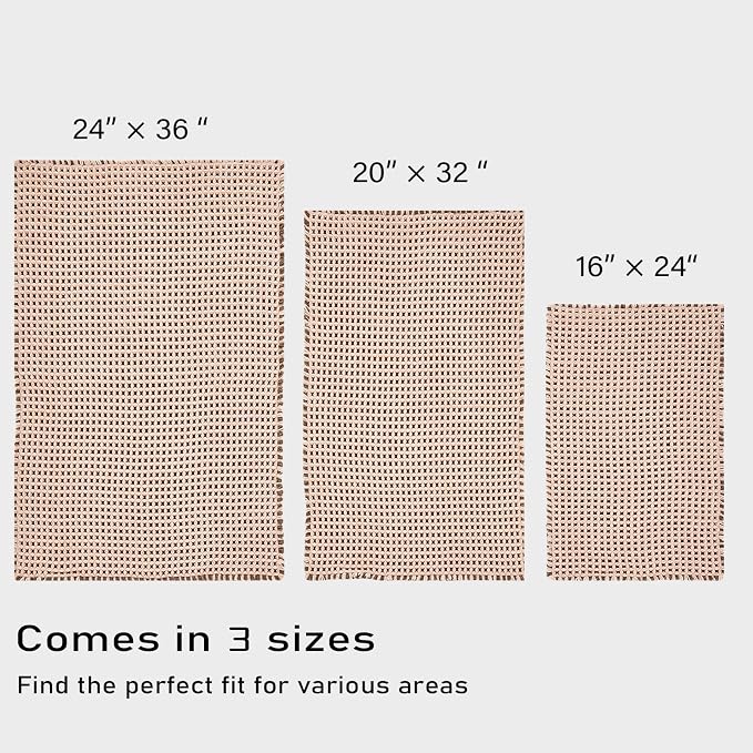 Douceur Waffle Bath mat for Bathroom Floor Non Slip, Super Soft Acrylic Blend Bath Rugs with Tassels, Quick Dry Bathroom Rugs Machine Washable, 24" x 36", Brown