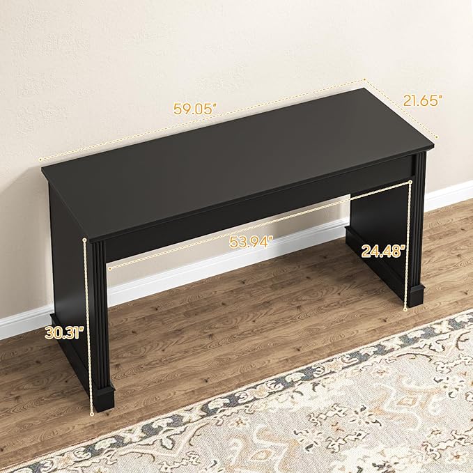 Farmhouse 59" Executive Computer Desk, Simple and Spacious Workstation for Remote Work & Study, Home Office, Pure Black