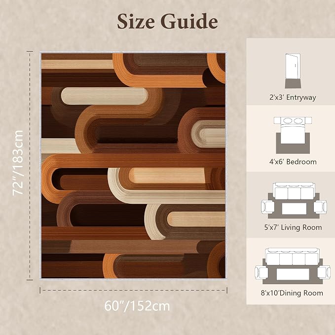 Retro Arches Area Rug 5x6, Modern Geometric Arch Pattern Rug, Mid Century Abstract Carpet for Living Room Bedroom, Non Slip Washable Rug