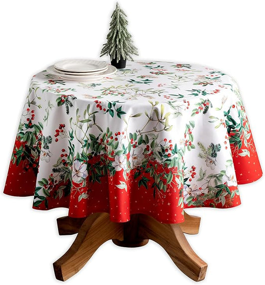 Maison d' Hermine Table Cloth Round Table 100% Cotton 63 Inches Fall Tablecloth Reusable Everyday Use for Thanksgiving Christmas Decorations Dining Farmhouse Party (Noel)