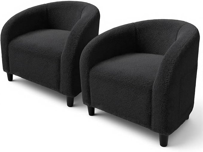 GarveeHome Accent Chair Barrel Boucle Chair Set of 2 Club Chair Sherpa Armchair Suitable for Living Room Bedroom Reception Room Office(Dark Gray)