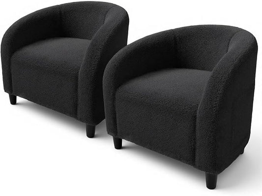 GarveeHome Accent Chair Barrel Boucle Chair Set of 2 Club Chair Sherpa Armchair Suitable for Living Room Bedroom Reception Room Office(Dark Gray)