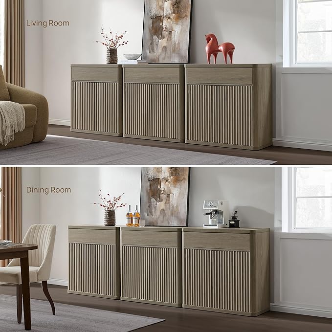 SICOTAS Buffet Cabinet with Storage - Accent Fluted Storage Cabinet with 2 Doors & 1 Drawer 34.6" Wide Modern Sideboard Credenza Large Buffet Table for Living Room Kitchen Dining Room Entryway Office