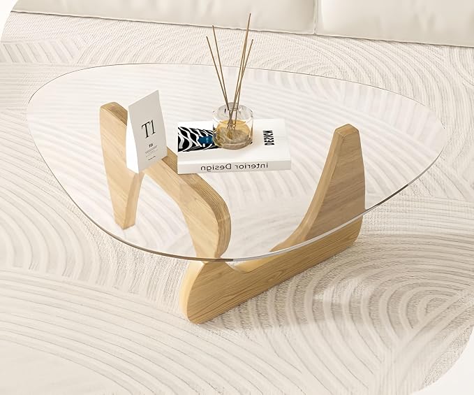 Modern Glass Coffee Table for Living Room, Small mid Century Coffee Table, Stylish Coffee Tables Suitable for Bedroom Living Room Reception Office Tables (Natural, Large)