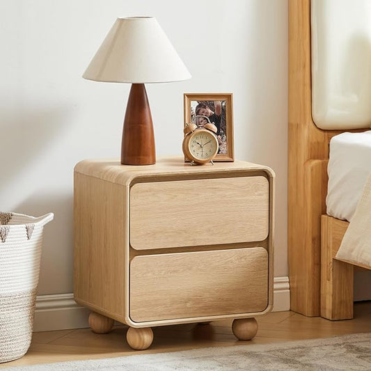 AVZEAR Modern 2 Drawer Dresser, 2 Drawer Nightstand Small Wooden Dresser Chest of Drawers, Handle Free & Curved Profile Design Sofa End Table for Living Room, Nursery, Natural