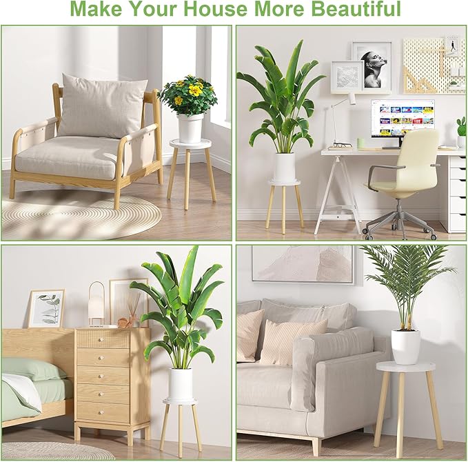 2-Pack Wood Plant Stands Indoor, 16.7" Tall Plant Stand Outdoor Mid-Century Plant Stool, Single Plant Table Modern Small Round Side/End Table for Living Room, Balcony, Office(White)