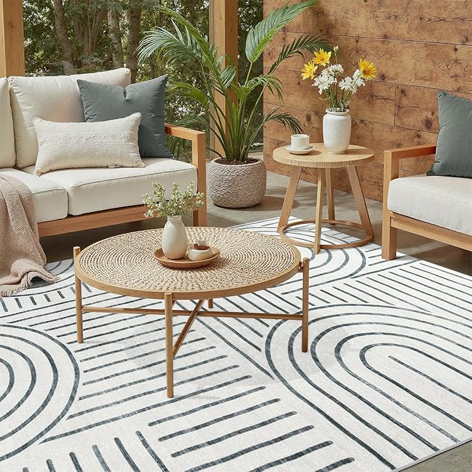 DCX Abstract Machine Washable 9x12 Rug, Gray Modern Accent Rug for Living Room, Soft Low Pile Non Slip Carpet, Kid & Pet Friendly Stain Resistant Rug for Bedroom Dining Room Office