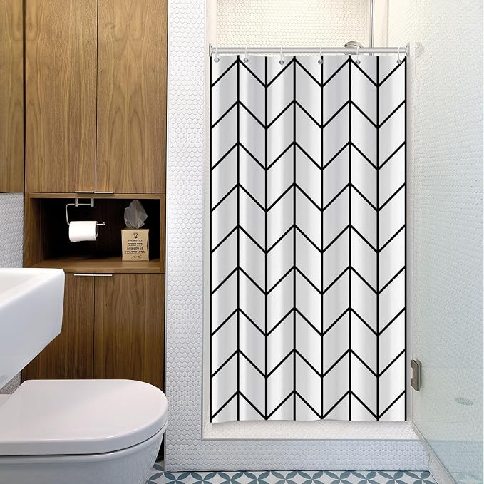 Boho Herringbone Shower Curtains Black White Zig Zag Geometric Bathroom Curtain Minimalist Abstract Polyester Shower Curtain Sets for Bathroom Extra Long 54x72 in with 10 Hooks