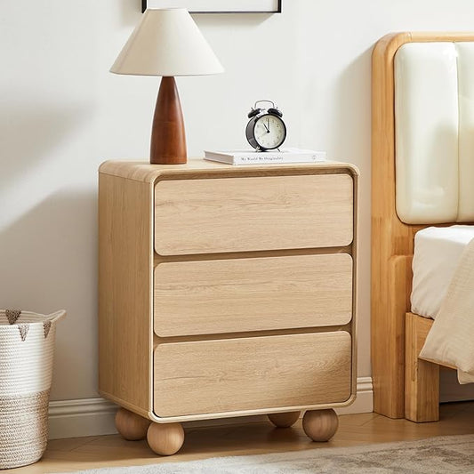 AVZEAR Modern3 Drawer Dresser for Bedroom, Curved Wooden Dresser Chest of Drawers, 3 Drawer Nightstand Closet Clothes Storage Organizer for Kids Bedroom, Living Room, Nursery, Natural