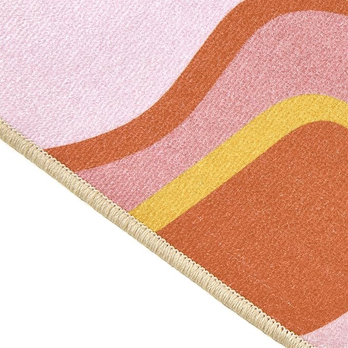 Colorful Pink Blush Rug Washable, Ultra Thin Flatweave 3x5 Small Throw Carpet Non Slip for Kitchen Entryway Indoor Bedroom Bathroom, Groovy Aesthetic Funky Accent Nursery Rug