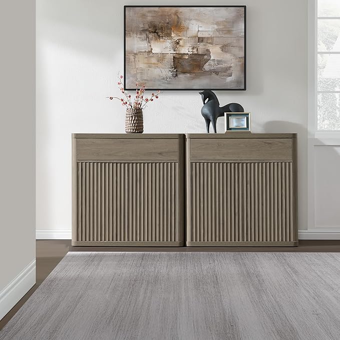 SICOTAS Buffet Cabinet with Storage - Accent Fluted Storage Cabinet with 4 Doors & 2 Drawers Sideboard Credenza Buffet Table Console Cabinets for Living Room Kitchen Dining Room Entryway Office