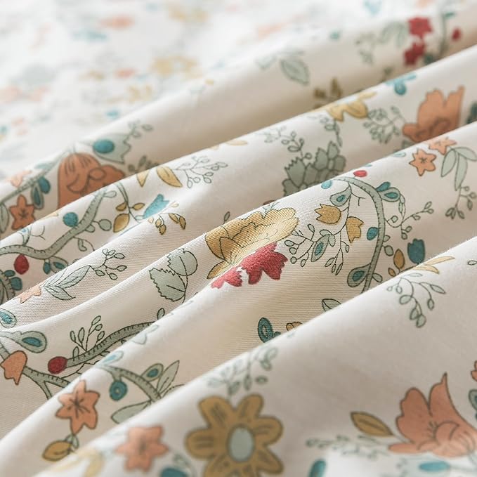 HoneiLife Botanical Duvet Cover King - 100% Cotton Comforter Cover Sets, Floral Duvet Cover Sets, Wildflower Bedlinen Set with Zipper Closure & Corner Ties