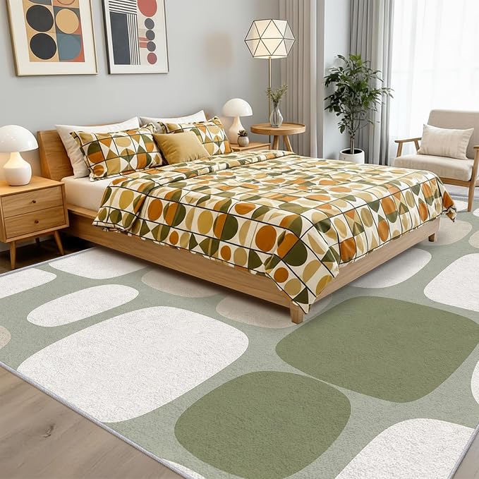Mid Century Modern Rug 4x6 70s Retro Boho Geometric Pattern Area Rugs for Living Room, Bedroom, Mid Century Modern Home Decor Accessories Indoor Carpet, Non Slip & Machine Washable, GD0726