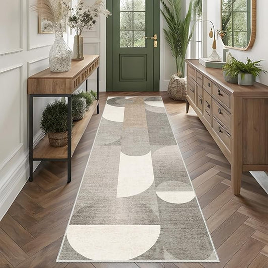Beige Runner Rug 2x8 Floral Washable Rug Runners for Hallway Kitchen,Long Modern Geometric Rugs for Bedroom Entryway Bathroom,Non Slip Floor Carpet
