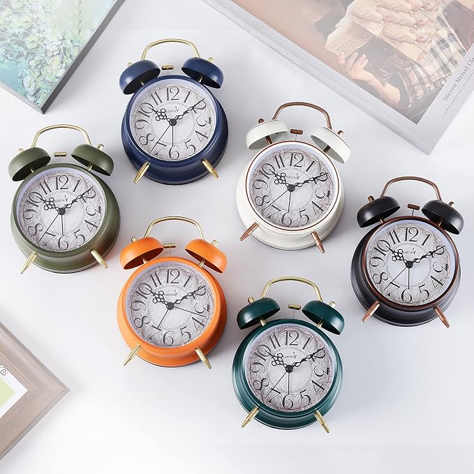 FLOITTUY Loud Alarm for Deep Sleepers 4'' Retro Twin Bell Alarm Clock with Backlight for Bedroom and Home Decoration (Retro Blue)