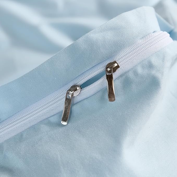 100% Washed Cotton Duvet Cover Queen Size – Light Blue, Linen-Like Texture, Super Soft & Breathable Bedding Set, 3-Piece Durable Percale Comforter Cover