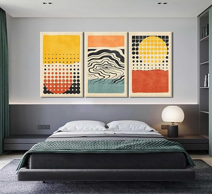 3Pcs Abstract Color Blocks Wall Art Mid Century Geometric Illustrations Posters Prints Boho Neutral Block Painting Pictures Colorful Minimalist Blocks Canvas for Room Office Wall Decor Framed