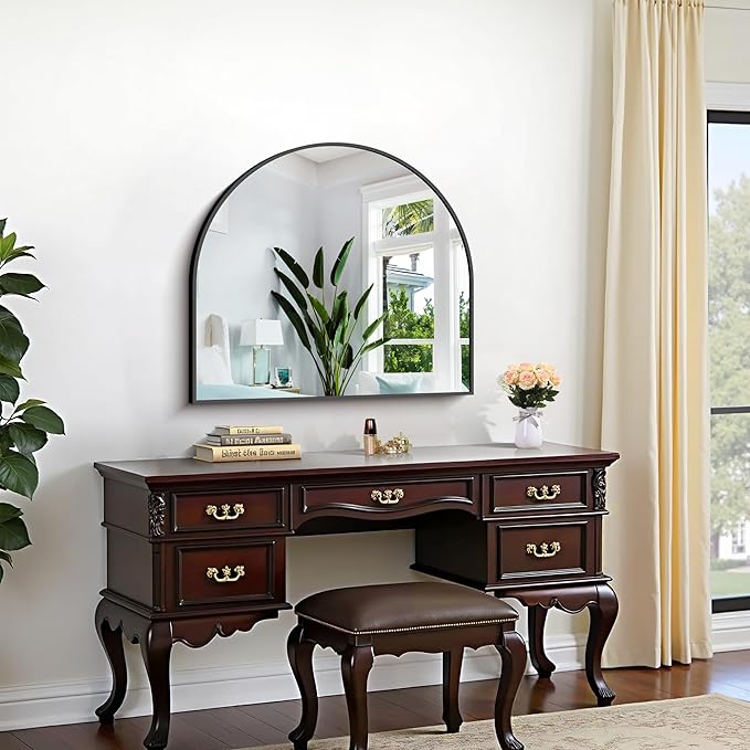 CIRCUMI Arched Wall Mirror, 30"x25" Black Arched Mirror with Tempered Glass, Metal Frame, Large Size for Entryway Table, Mantel,Living Room,Over Sink,Arch Mirror for Decor,Shatterproof&Crystal-Clear