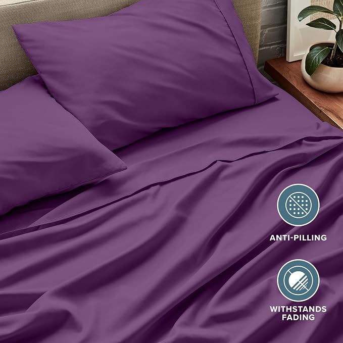 Bare Home Split King Sheet Set - 1800 Ultra-Soft Microfiber Bed Sheets - Double Brushed - Deep Pockets - Easy Fit - 5 Piece Set - Bedding Sheets & Pillowcases (Split King, Plum)