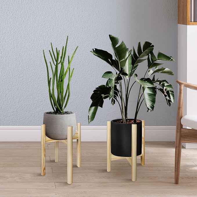 Casual Home Mid-Century Modern Wood Plant Display Stand, Fit Up to 10", Plant and Pot NOT Included - Natural