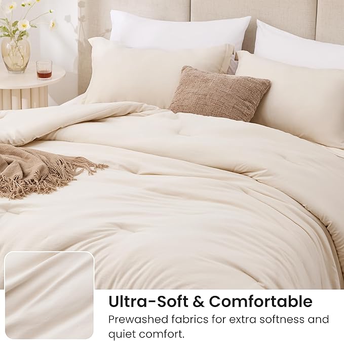 Love's cabin Beige Full Comforter Set, 3-Piece Prewashed Bed Set with 1 Comforter (79 x 90 in) & 2 Pillowcases, Lightweight & Breathable for All Seasons | Soft