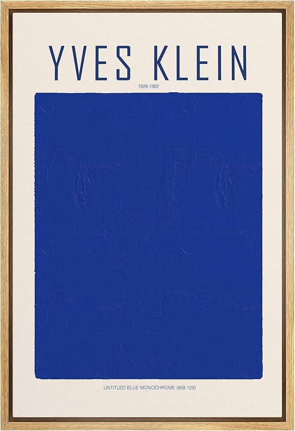 SIGNLEADER Framed Canvas Print Wall Art Yves Klein Blue Monochrome Block Abstract Shapes Illustrations Fine Art Contemporary Relax/Calm Colorful for Living Room, Bedroom, Office - 16"x24" Natural