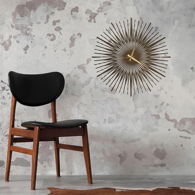 Sun Rays Wall Clock, Large Metal Decorative Wall Clock, Modern Minimalist Wall Decor (Bronze, Small)